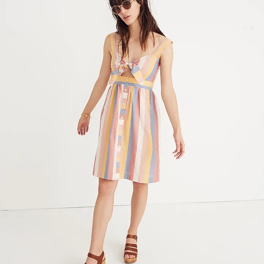 Madewell Tie Front Cutout Dress in Sherbet Stripes